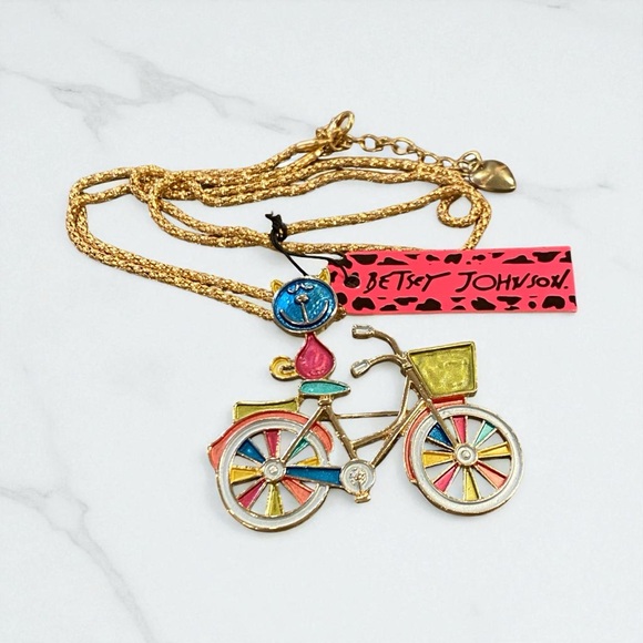 Betsey Johnson Jewelry - Betsey Johnson Whimsical Cat Riding Bicycle Pendant / Brooch NWT